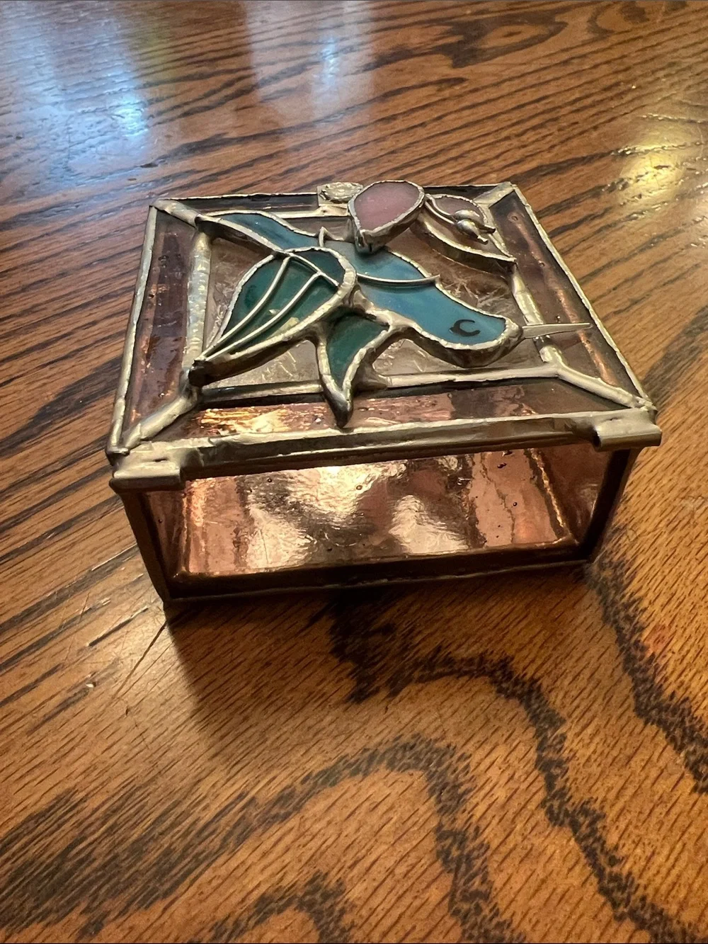 Stained Glass Hummingbird Mini Jewelry Box Trinket Dish Home Decor Accent Y2K
